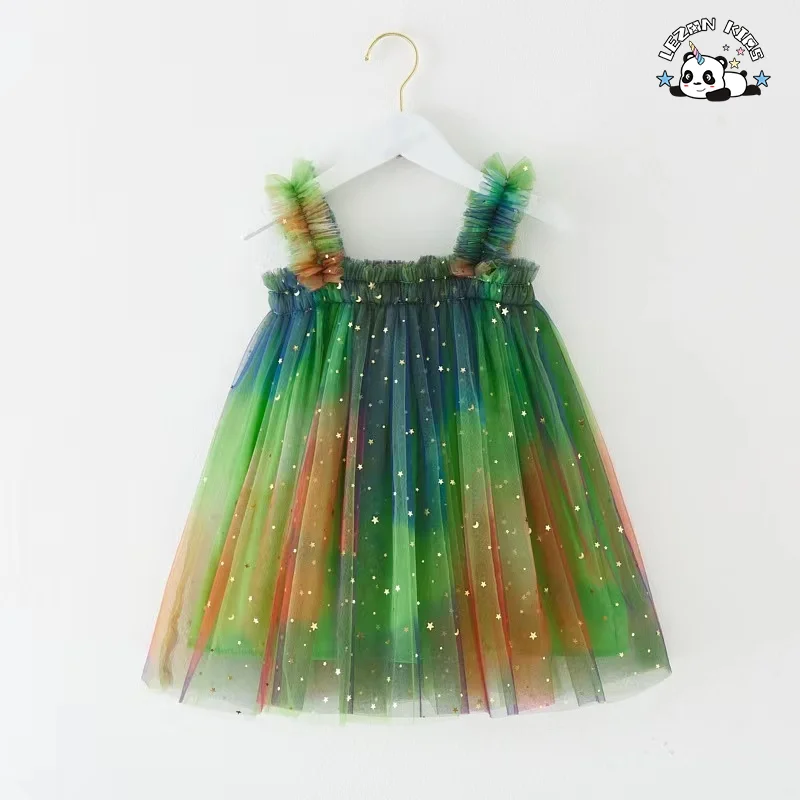 LEZONKIDS - Wholesale New Design summer  sweet tie dye tutu sparkle printed pattern girls dresses